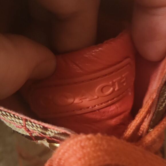 Coach "Franca" Brown Jacquard Signature w/ Pink Accents Hi Top Sneakers Size 9 - Picture 7 of 14